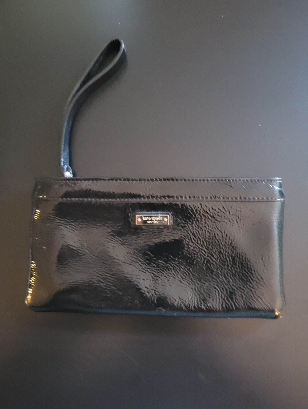 kate spade Black Patent Leather Wristlet Clutch with Strap